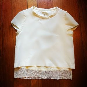 Maje Size 2 Cream Short Sleeve Shirt With Lace Detail Size 2